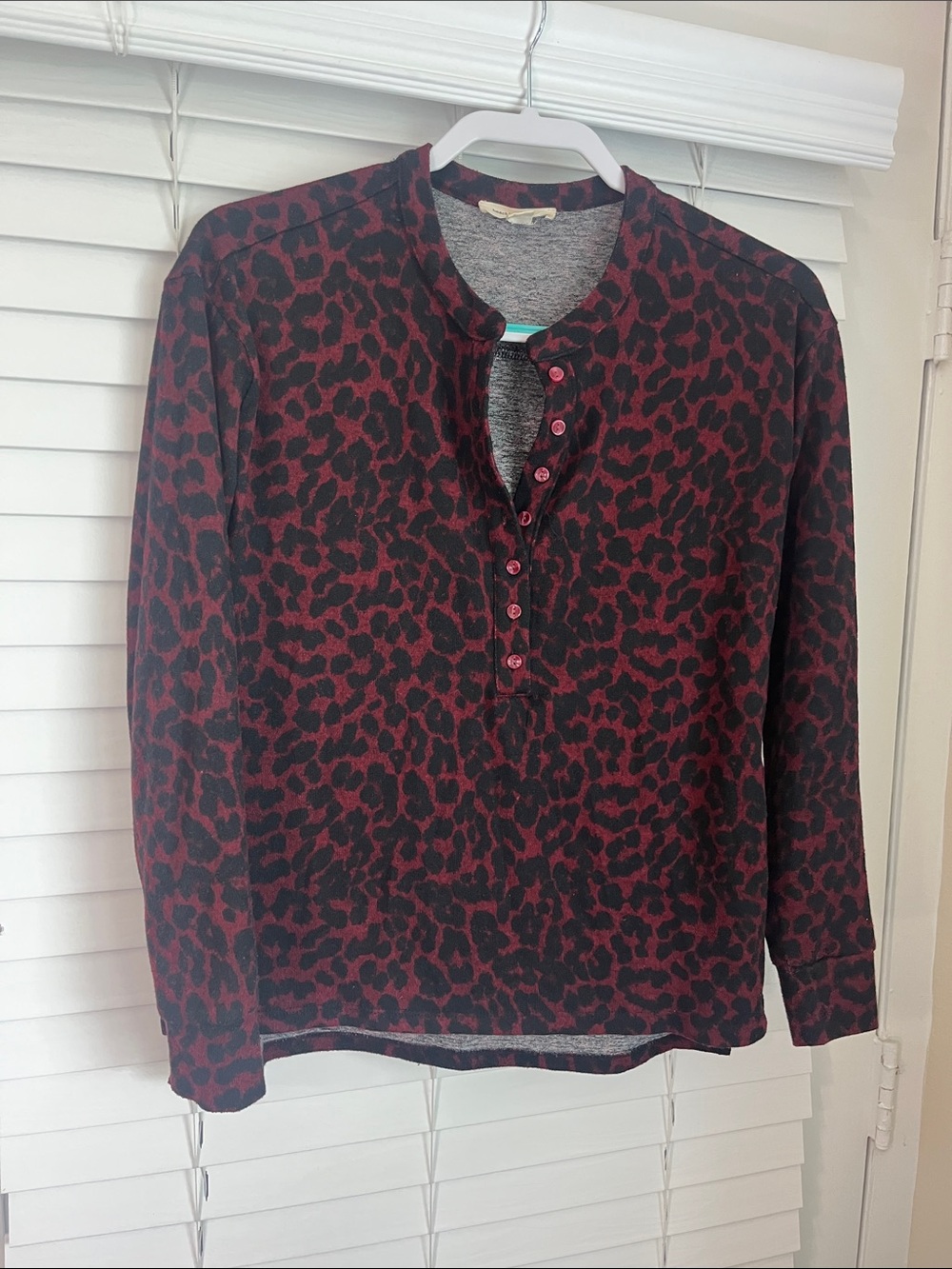 beachlunchlounge Red and Black Leopard Print Button-Front Top
